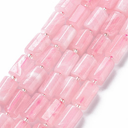 Honeyhandy Natural Rose Quartz Beads Strands, Faceted, Column, 8~11x6~8x5~7mm, Hole: 1mm, about 15~17pcs/strand, 7.28~7.48 inch(18.5~19cm)