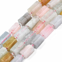 Honeyhandy Natural Morganite Beads Strands, with Seed Beads, Faceted Column, 9~14x5~7x5~6mm, Hole: 1.2mm, about 15~17pcs/strand, 7.09 inch(18cm)