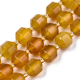 Honeyhandy Natural Agate Beads Strands, Faceted, with Seed Beads, Dyed, Round, Goldenrod, 10.5x9.5mm, Hole: 1.2mm, about 31~32pcs/strand, 14.96 inch(38cm)