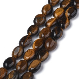 Honeyhandy Natural Tiger Eye Beads Strands, Oval, 8x6x3.5~4mm, hole: 1mm, about 45~52pcs/strand, 15.16~15.74 inch(38.5~40cm)