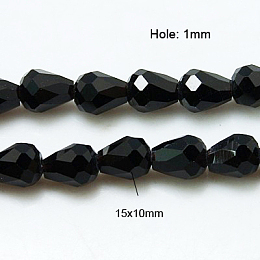 Honeyhandy Crystal Glass Beads Strands, Faceted, teardrop, Black, 15x10mm