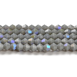 Opaque Solid Color Imitation Jade Glass Beads Strands, AB Color Plated, Faceted, Bicone, Gray, 4x4mm, Hole: 0.8mm, about 87~98pcs/strand, 12.76~14.61 inch(32.4~37.1cm)