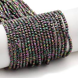 Electroplate Glass Beads Strands, Full Plated, Faceted Round, Rainbow Plated, 2mm, Hole: 0.7mm, about 203pcs/strand, 14.45''(36.7cm)