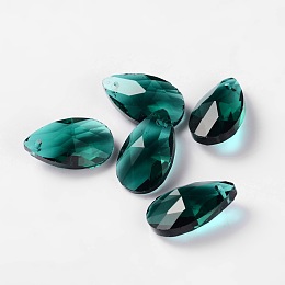 Honeyhandy Faceted Teardrop Glass Pendants, Teal, 22x13x7mm, Hole: 1mm