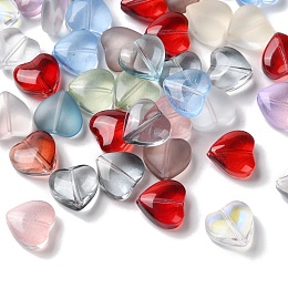 Honeyhandy Transparent Smooth and Frosted Glass Beads, Heart, Mixed Color, 10.5x11x5.5mm, Hole: 1mm