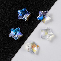 Honeyhandy Transparent Glass Pendants, Faceted, Star Charms, Clear AB, 13x13.5x7mm, Hole: 1mm