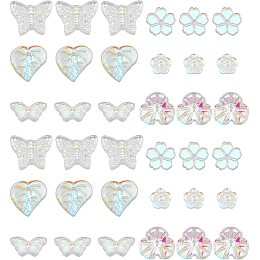 Pandahall Elite 120pcs 6 Styles Butterfly Beads, Flower Leaf Glass Beads Animal Plant Charms Crystal Pendants Spacers for Spring Summer Earring Bracelet Necklace Jewelry Making Decorations