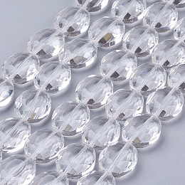 Honeyhandy Glass Bead Strands, Crystal Bead Strands, Faceted, Oval, Clear, 20x16x10mm, Hole: 1mm, about 20pcs/strand, 15.7 inch