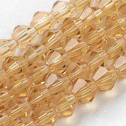 Honeyhandy Imitation Austrian Crystal 5301 Bicone Beads, Faceted Glass Beads Strands, Gold, 4x4mm, Hole: 1mm, about 92~96pcs/strand, 13.78~14.37 inch