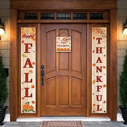 Arricraft 3 Pcs/Set Fall Thankful Theme Banner Door Hanging Banner Flag Hanging Decorations Welcome Couplet Sign Set for Home Front Door Porch Decor 70.8x11.8in