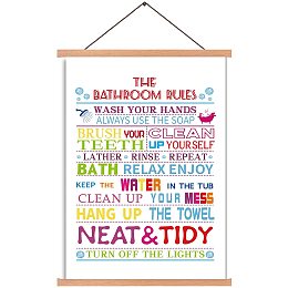 Arricraft The Bathroom Rules Cotton Linen Hanging Painting Motivational Saying Art Print Inspirational Word Poster Perfect Print for Bathroom Bedroom Living Room Home Office Decoration 44x28cm