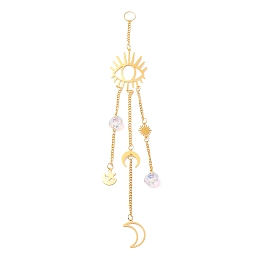 Honeyhandy Hanging Crystal Aurora Wind Chimes, with Prismatic Pendant and Moon & Eye Iron Link, for Home Window Chandelier Decoration, Golden, 265x2.5mm