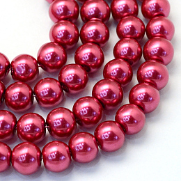 Baking Painted Pearlized Glass Pearl Round Bead Strands, Crimson, 6~7mm, Hole: 1mm; about 145pcs/strand, 31.4 inches