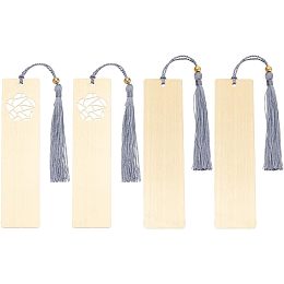 FINGERINSPIRE 4 pcs Brass Blank Bookmark with Grey Tassel 2 Style Metal Rectangle Bookmark DIY Blank Bookmarks Book Marks Page Markers Present Tags for Student Teacher Book Lover DIY Project Gift