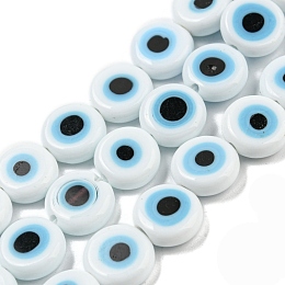 Honeyhandy Handmade Evil Eye Lampwork Flat Round Bead Strands, White, 10x4mm, Hole: 1mm, about 38pcs/strand, 14.96 inch