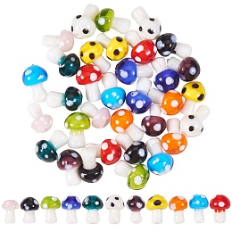 Honeyhandy 55Pcs 11 Style Mushroom Handmade Lampwork Beads, Mixed Color, 5pcs/style