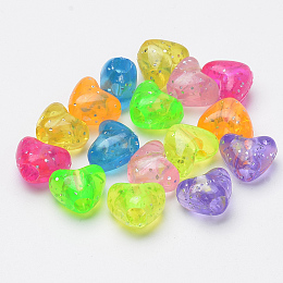 Honeyhandy Transparent Acrylic Beads, Glitter Beads, Heart, Mixed Color, 9x11.5x7.5mm, Hole: 3.5mm, about 1385pcs/500g