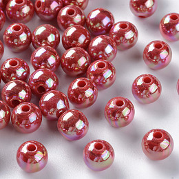 Honeyhandy Opaque Acrylic Beads, AB Color Plated, Round, FireBrick, 8x7mm, Hole: 2mm, about 1745pcs/500g