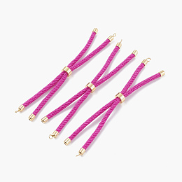 Honeyhandy Nylon Twisted Cord Bracelet Making, Slider Bracelet Making, with Eco-Friendly Brass Findings, Round, Golden, Fuchsia, 9 inch(22.8cm), Hole: 2.8mm, Single Chain Length: about 4-1/2 inch(11.4cm)