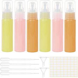 BENECREAT 12PCS 30ml Empty Cream Lotion Pump Bottle Macaroon Color Travel Pump Bottle Dispenser with 4PCS Dropper, 2PCS Funnel and 2 Sheets Label for Makeup Lotion Shower Shampoo