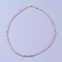 Honeyhandy Natural Strawberry Quartz Beaded Necklaces, with Brass Lobster Claw Clasps, Faceted Round Beads, 16.5 inch~16.7 inch(42~42.5cm)x3~3.5mm