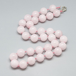 Honeyhandy Natural Rose Quartz Beaded Necklaces, with Alloy Lobster Clasps, Round, 18.8 inch~19.2  inch(48~49cm), round: 10mm