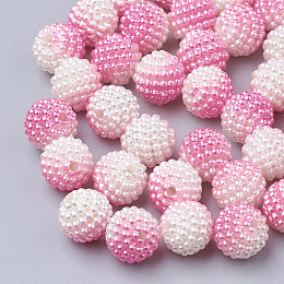 Honeyhandy Imitation Pearl Acrylic Beads, Berry Beads, Combined Beads, Rainbow Gradient Mermaid Pearl Beads, Round, Hot Pink, 10mm, Hole: 1mm, about 200pcs/bag