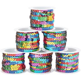 Pandahall Elite 6 Rolls 6mm Colorful Sequins Roll Flat Sequin Strip String Paillette Ribbon Trim Spool for Embellishments Dress Headband Costume DIY Sewing Project, About 5m/roll