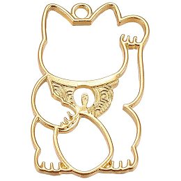 CHGCRAFT 20pcs Zinc Alloy Open Back Bezel Pendants Flat Round Hollow Fortune Cat Pendant Resin Frame Pendant for Resin Earrings Necklace Bracelet Jewelry Making 2mm Hole, Golden