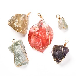 Honeyhandy Natural Mixed Gemstone Pendants, with Real 18K Gold Plated Eco-Friendly Copper Wire, Nuggets, 30~67.5x18~42x14~21mm, Hole: 4.5~5mm