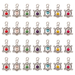 SUNNYCLUE DIY 50Pcs Antique Silver Plated Alloy Synthetic Turquoise Pendants, Tortoise Charm, Dyed, Mixed Color, 20x13x4mm, Hole: 2mm, 50pcs