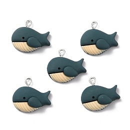 Honeyhandy Resin Pendants, with Platinum Iron Peg Bail, Whale, Marine Blue, 20x22.5x7mm, Hole: 2mm