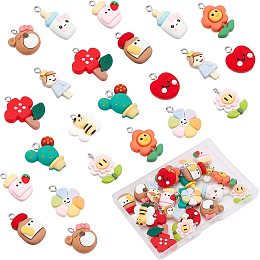 SUNNYCLUE 1 Box 36Pcs 12 Styles Bear Resin Charms Resin Slime Charm Flowers Heart Milk Bottle Bee Strawberry Cabochons Pendants Bulk for Jewelry Making Charms Necklaces Earrings Supplies Decoration