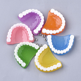 Honeyhandy Resin Pendants, with Platinum Tone Iron Findings, False Tooth, Mixed Color, 44~45x29~32x9mm, Hole: 2mm