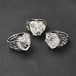 Honeyhandy Natural Quartz Crystal Adjustable Rings, Platinum Tone Heart with Flower Brass Rings for Women, Cadmium Free & Lead Free, US Size 6 3/4(17.1mm), 4.5~9mm