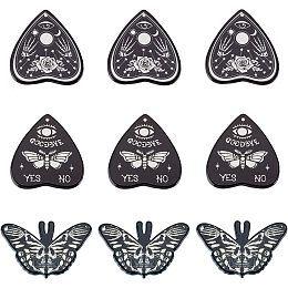 SUNNYCLUE 1 Box 18Pcs Gothic Charms Skull Charms Skeleton Bone Large Charm Moth Sun Moon Charm Halloween Rose Ouijas Heart Planchette Black Acrylic Charms for Jewelry Making Charm DIY Earrings Craft