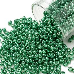 Honeyhandy 8/0 Glass Seed Beads, Metallic Colours Style, Round, Sea Green, 8/0, 3mm, Hole: 1mm, about 10000pcs/pound