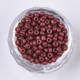 Baking Paint Glass Seed Beads, Dark Red, 8/0, 3mm, Hole: 1mm, about 10000pcs/bag