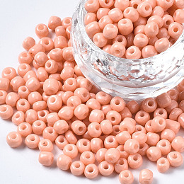 Honeyhandy 6/0 Glass Seed Beads, Baking Paint, Round Hole, Round, Light Salmon, 4~5x3~5mm, Hole: 1.2~1.5mm, about 4500pcs/Pound