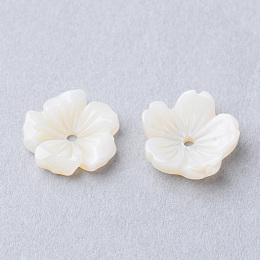 Honeyhandy Natural Sea Shell Beads, Flower, Creamy White, 9.5x10x3mm, Hole: 0.5mm