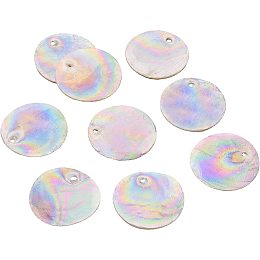 SUNNYCLUE 1 Box 40Pcs Shell Charms AB Color Flat Round Natural Capiz Seashell Pendants Electroplate Disc Coin Beads Ocean Beach Hawaii Style for Jewelry Making Charms DIY Bracelets Findings, 25MM