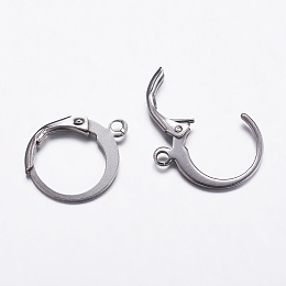 Honeyhandy 304 Stainless Steel Hoop Earrings, Leverback Hoop Earrings, with Loop, Stainless Steel Color, 14.5x12x2mm, Hole: 1mm, pin: 0.9mm