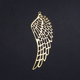 Honeyhandy 201 Stainless Steel Big Pendants, Hollow, Wing, Golden, 63x22.5x1mm, Hole: 1.6mm