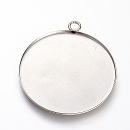 Honeyhandy 201 Stainless Steel Pendant Cabochon Settings, Plain Edge Bezel Cups, Flat Round, Stainless Steel Color, Tray: 35mm, 40.5x36x1.5mm, Hole: 3mm