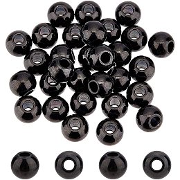 UNICRAFTALE 30pcs Electrophoresis Black Round Beads Metal Rondelle Spacer Bead Stainless Steel Loose Beads for Jewelry Making 3mm Hole