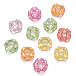 Honeyhandy Transparent Acrylic Beads, AB Color Plated, Large Hole Beads, Flat Round, Mixed Color, 12.5x3.5mm, Hole: 4mm, about 2000pcs/500g