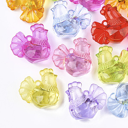 Honeyhandy Transparent Acrylic Pendants, Faceted, Chicken, Mixed Color, 30x32x19.5mm, Hole: 2.5mm, about 75pcs/500g