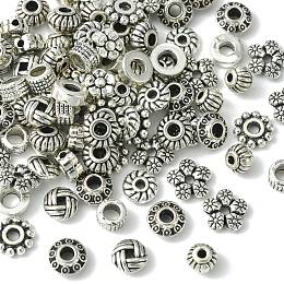 Honeyhandy 100Pcs 10 Styles Tibetan Style Alloy Spacer Beads, Mixed Shapes, Antique Silver, 5~7x2~4mm, Hole: 1~3mm, 10pcs/style