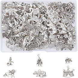 SUPERFINDINGS 96Pcs 6 Style Antique Silver Animal Charms Small Tibetan Style Alloy Pendants Circus Animals Charms for DIY Jewelry Craft Making,Hole: 1-2mm