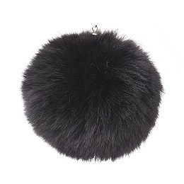 Honeyhandy Handmade Faux Rabbit Fur Pom Pom Ball Covered Pendants, Fuzzy Bunny Hair Balls, with Elastic Fiber, Black, 55~74mm, Hole: 5mm